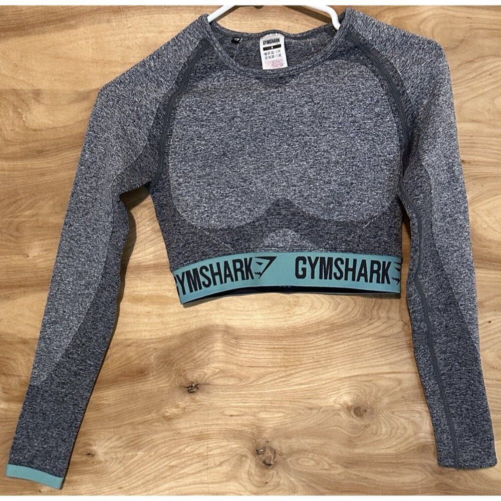 Gymshark Flex Long Sleeve Crop Grey Size S Body Fit Athletic Workout